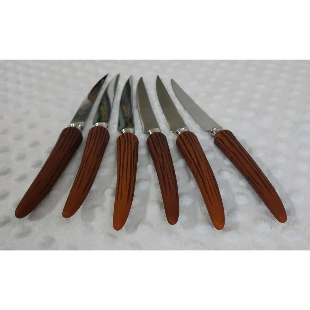Vintage E Parker And Sons 3709 Sheffield England Horned Steak Knife Set Of 6